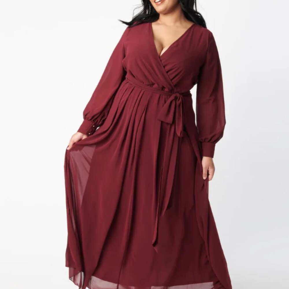 Plus Size Merlot Chiffon Maxi Dress - 3X